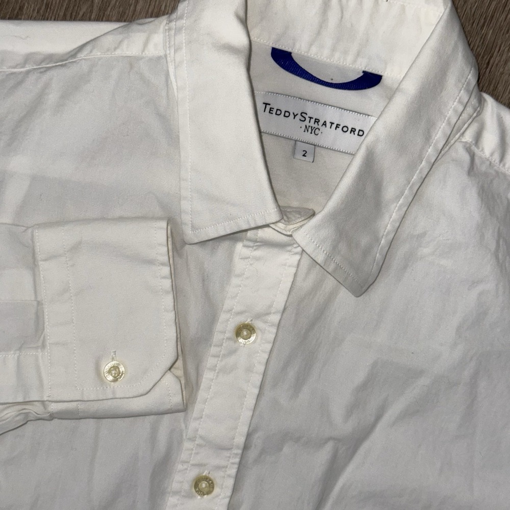 Teddy Stratford Zip Fit Long Sleeve Button Up Shirt Men's 2 Small White Stretch